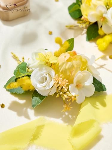 Serwalin 2 Pcs Boutonniere, 6-7 Inch Yellow Corsage for Wedding, Boutonniere for Men Groom and Best Man Prom Ceremony Anniversary Party Suit - color: Yellow, size: Boutonniere-2pcs