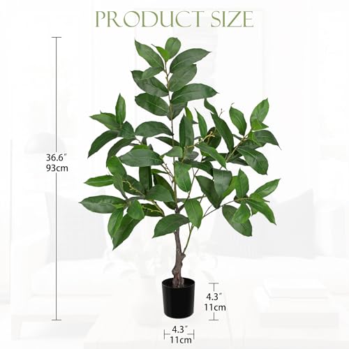 Briful 36.6" Artificial Faux Potted Tree Modern Farmhouse Real-Touch Plastic Greenery Plant Rustic Decor for Living Room Corner Entryway Office Home Small Fake Floor Tree with Black Pot - color: 36.6'' Tall-green