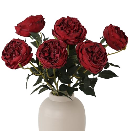 mizii 6Pcs Burnt Burgundy Artificial Roses Flowers Fake Silk Roses Flower with Long Stem for Wedding Decorations Table Centerpieces Flower Arrangement Home Decor (Burnt Burgundy) - color: Burnt Burgundy
