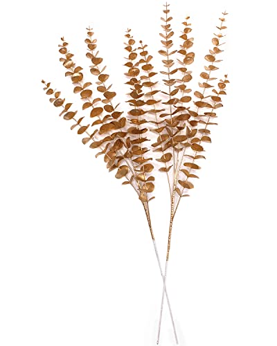 CATTREE Faux Gold Eucalyptus, Artificial Plastic Golden Plants 30" Tall 2 Pack, Christmas Decorations Fake Shrubs for Wedding Hotel Hall Party Indoor Home Table Centerpieces DIY Decor Planting Filler - color: (Tall) Golden Eucalyptus Branches - 2 Pcs