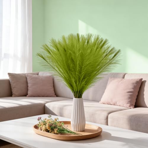 50pcs Grass Green Pampas Grass 21.6 Inch Non-Shedding Faux Pampas for Modern Neutral Home, Boho Wedding and Cream Tone Vase Arrangements - color: Grass Green