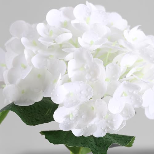 Coferset 5pcs Hydrangea Artificial Flowers Real Touch 20 inch Lifelike Hydrangea Flower for Home Wedding Office Party Living Room Decoration (White) - color: White