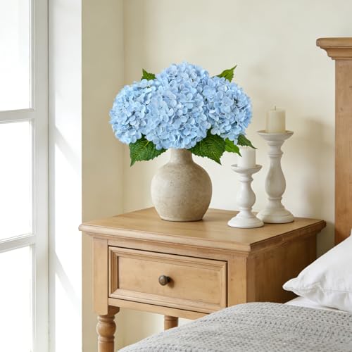 ZYTUYO 20 inches 4 Pcs Sky Blue Real Touch Hydrangea Artificial Flowers Boho Lifelike Real Looking Latex Hydrangeas Flower with Long Stem for Home Decor Spring Table Centrepiece - color: Sky Blue