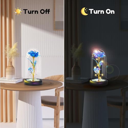 Otlonpe Mothers Day Flowers Gifts for Mom from Daughter Son, Preserved Forever Glass Light Up Rose Gifts for Grandma Wife Women Girlfriend Sister, Teacher Appreciation Graduation Gift for Her (Blue) - color: Blue