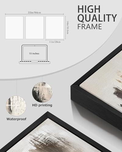 PHOPAGO Modern Abstract Framed Wall Art Mid Century Minimalist Beige Pastel Neutral Wall Decor for Kitchen Bathroom - 11x14in Black Framed - color: White Abstract, size: 14L" x 11W" x 3 Pcs Black