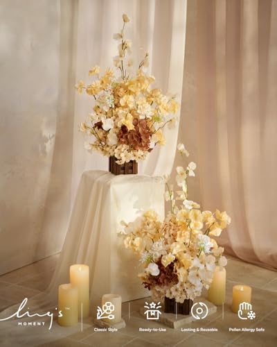 Ling's moment 17.5" Tall Standing Artificial Flowers Arrangements 2 pcs Wedding Aisle Runner Chair Decorations Earth Brown & Butter Yellow Centerpieces for Ceremony Reception Rose Floral Party Outdoor - color: Brn- Earth Brown & Butter Yellow