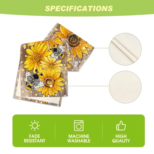 Artoid Mode Wood Sunflower Bee Flower Polka Dot Summer Table Runner, Seasonal Kitchen Dining Table Decoration for Indoor Party Home 13x72 Inch - color: Wood, size: 13" x 72", Table Runner