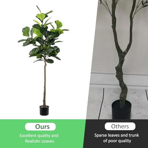 Artificial Fiddle Leaf Fig Tree, 6FT Faux Ficus Lyrata Plant Tall Fake Tree for Home Decor Artificial Tree for Indoor Office Living Room (Fiddle Leaf Fig Tree, 6 FT) - color: Fiddle Leaf Fig Tree, size: 6ft