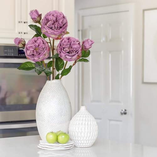Real Touch Artificial Roses (Set of 3) – 23.6" Long Stem Purple Garden Roses – Lifelike Faux Silk Flowers for Wedding Bouquets, Home Décor, Centerpieces & Floral Arrangements - color: Soft Lavender, size: 3 PCS