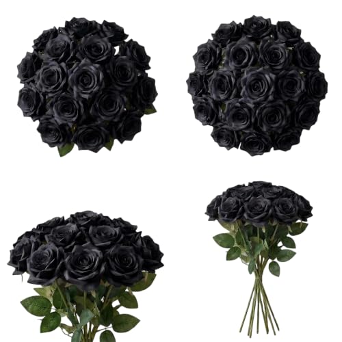 Black Roses Artificial Giant Flowers,50PCS 4 Inch Large Fake Roses Bulk - color: Black