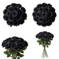 Black Roses Artificial Giant Flowers,50PCS 4 Inch Large Fake Roses Bulk - color: Black