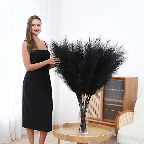 8 Pcs 45 inch Tall Faux Pampas Grass Decor, Large Artificial Black Pompous Grass Bulk, Long Fake Pompas for Floor Vase Filler, Wedding, Baby Shower, Home and Boho Decor (Black) - color: Black