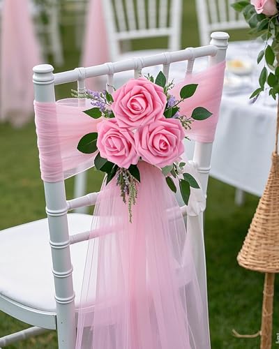 DuHouse 50Pcs Artificial Roses Flowers Fake Roses with Stems Real Touch Foam Flowers for DIY Wedding Bouquet Party Centerpiece Floral Arrangement Party Home Decor(Pink) - color: Pink, size: 50pcs