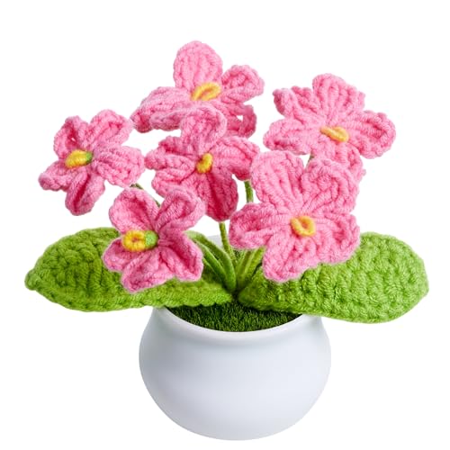 Knitting Crochet Flowers Cute Red Handmade Flower Valentines Birthday Gifts for Women, Decor for Home Room Office Desk Plant Accessories Things for Women Mom Teacher Coworkers - color: Deep Pink