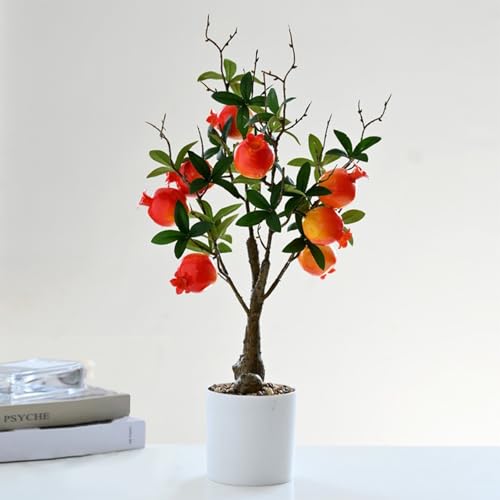 DULRLLY Artificial Lemon Tree Potted Plants 15.7 inch Lemon Greenery Fruit Bonsai Fake Lemon Tree for Lemon Decor Faux Lemon Plants for Kitchen Home Office Party Spring Summer Decoration(Pomegranate) - color: Pomegranate