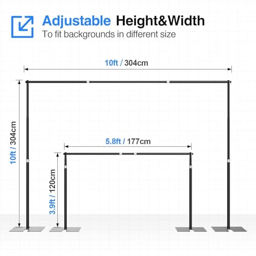 EMART Heavy Duty Backdrop Stand for Parties, 10x10 ft Pipe and Drape Adjustable Back Drop Stand Kit with Flat Base, Sturdy Photo Background Frame Diy Pole for Flower Wall Wedding Curtain - color: Black, size: 10x10ft