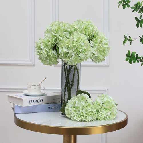 Nubry 22.5In Green Hydrangea Artificial Flowers, 4Pcs Latex Faux Real Touch Large Hydrangea Flowers with Long Stems & Leaves for Home Office Decor Wedding Party Arrangements(Light Green) - color: Light Green, size: 4 Pcs
