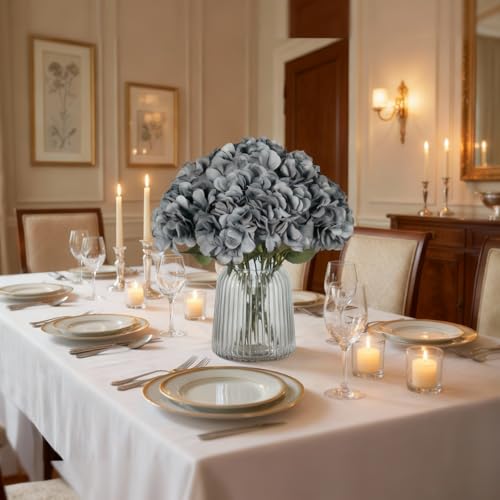 2Bouquets Artificial Fake Flowers Silk Hydrangea Arrangements Wedding Bouquets Decorations Plastic Floral Home Kitchen Garden Party Festival Bar DIY (Grey,5 Flower Heads) - color: Grey，5 Flower Heads