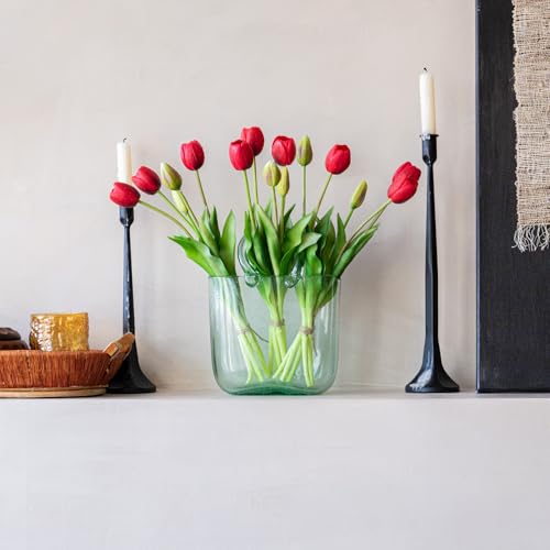 Artificial Tulips Flowers,Soft Touch Latex Bouquet, Fake Tulips,Spring Wedding Home Room Table Centerpiece Decor - color: 15pcs Red(no Vase)