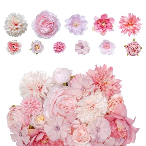 27 Pcs Faux Flowers Small Silk Artificial Flower for DIY Multicolor Flowers Craft Supplies for Wedding Party Graduation Home Decor (27, Pink) - color: Pink