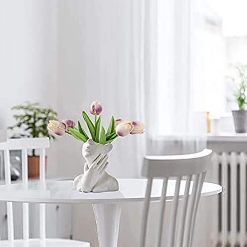 Ceramic Face Vase, White Flower Vases for Decor Female Form Head Half Body Vase Boho Unique Decorative Modern Style for Home Living Room Office Book Shelf (Medium) - color: B(medium)