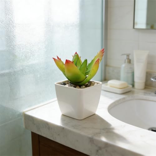 Artificial Succulent Plants in Pot - 1Pcs Multi-Horned Aloe Vera Realistic Fake Potted Succulents for Home Decor, Desk, Office, Bathroom, Windowsill - Indoor Houseplant for Bedroom, Kitchen, Shelf - color: Multi-horned Aloe Vera