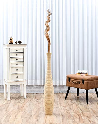 Leewadee Tall Vase Filler, Wavy Palm Leaves – 2 Bunches of Colored Curly Twigs for Floor Vases, Dried Arrangements for for Vintage Or Modern House Decor, 39 inches, Ecru - color: Ecru, style: Branches
