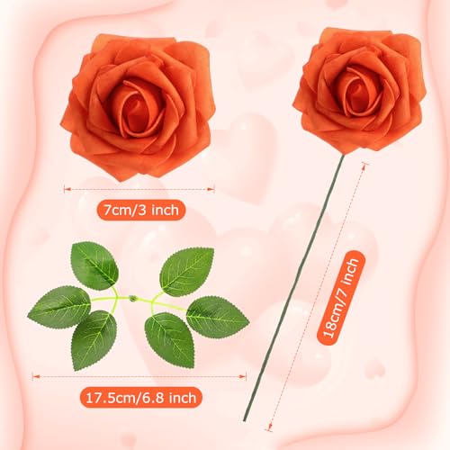 50 Pcs Artificial Foam Rose Flower Faux Bouquet Wedding Fake Rose Gift for Mother's Day Women DIY Bridal Shower Party Table Birthday Home Spring Decor (Burnt Orange) - color: Burnt Orange