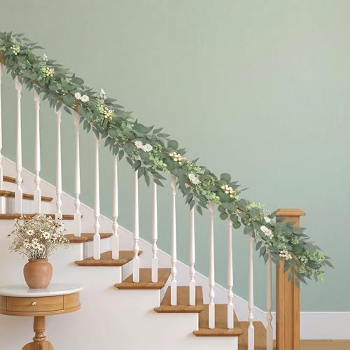 6 Ft 2 Packs Artificial Greenery Eucalyptus Garlands Faux Silver Dollar Eucalyptus Leaves Vines Spring/Summer Garland for Outdoor Wedding Arch Indoor Table Runner Fireplace Mantle Decoration