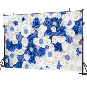 10X8FT Floral Backdrop Blue and White Roses Paper Flower Wall Decor Thin Vinyl Material Wedding Party Photography Background DH-87 - size: 10X8FT