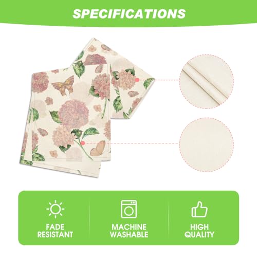 Artoid Mode Pink Hydrangea Butterfly Spring Table Runner, Seasonal Summer Holiday Kitchen Dining Table Decoration for Home Party Decor 13x72 Inch