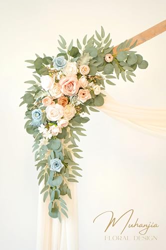 Muhanjia Artificial Wedding Arch Flowers Kit(Pack of 4),2Pcs Artificial Flower Arch Decor, 2Pcs Chiffon Fabric Drapes, Ceremony Decoration, Floral Outdoor Party Decor (Champagne & Blue) - color: Champagne & Blue