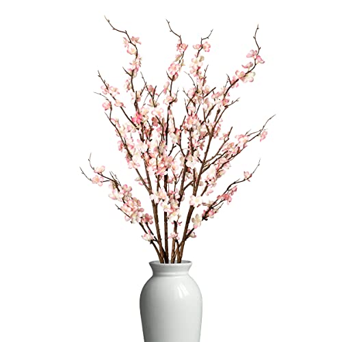 Ammyoo 4Pcs Cherry Blossom Branches Artificial Flowers for Spring Summer Indoor Decoration,Faux Long Stem Artificial Flowers for Wedding Home Office Bedroom Party Table Centerpieces Decor (Pink) - color: Pink