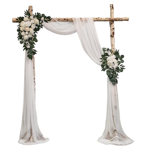 Garvee Arch Flowers with Drapes Kit (Pack of 3) - 2 Pcs Floral Arrangement, 1 Pcs Sheer Drape for DIY Wedding Ceremony Reception Arbor Backdrop Party Decor