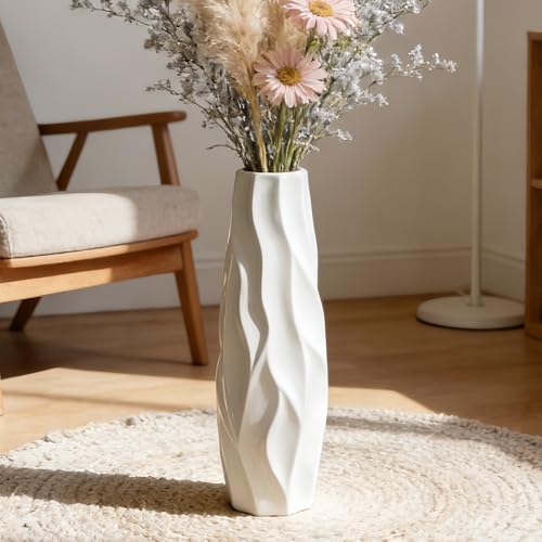 Large Ceramic Floor Vase 17.7 Inches Tall,Tall Vases for Floor White Modern Flower for Home,Farmhouse,Living Room Décor,Simple Origami Design Decorative Porcelain Flower Arrangement Vase Ideal Gift - color: Shape 2, size: 17.7 inch