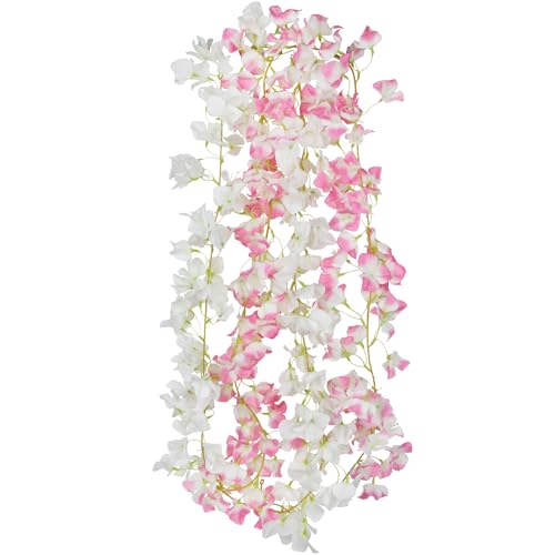 2 Pcs Artificial Bougainvillea Flowers Garland Fake Silk Bougainvilleas Vines Trailing Faux Hanging Flowers Plants Bougainvillea Artificial for Porch Wedding Arch Spring Summer Decor Pink White - color: Pink, White