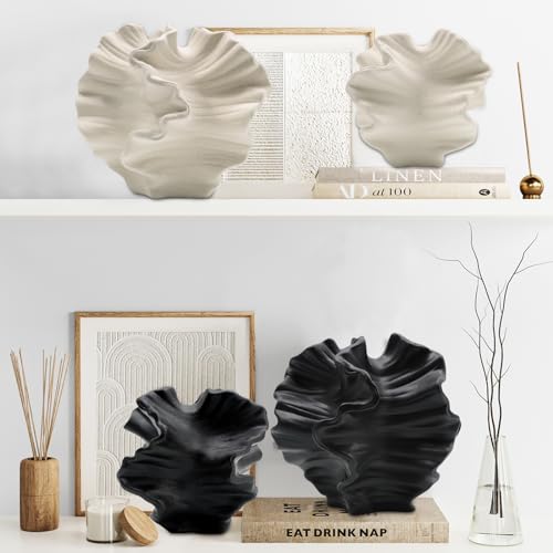 Ceramic Vase - Set of 2 for Home Decor,White Flower Shape Pampas Vases Minimalist Nordic Boho Style for Modern Farmhouse Decor, Living Room、 Kitchen、Mantle、Bedroom、Dining Table、Office - color: Flower Shape White