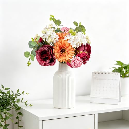 Zerzsy Artificial Flower Small Bouquet, 2 Bouquets Mixed Purple Artificial Peonies, Fake Flowers Bride Holding Flower Faux Flora for Bride Spring Home Desk Table Centerpiece Decor - color: Purple-4, size: 2 Bouquets