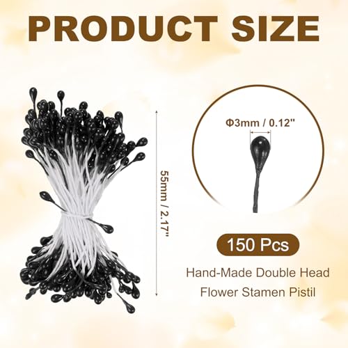 PATIKIL 3mm Double Heads Flower Stamen, 150 Pcs Artificial Flower Stamen Pistil Matt Pearl Floral Stamen for DIY Christmas Card Wedding Decoration, Black - color: Black