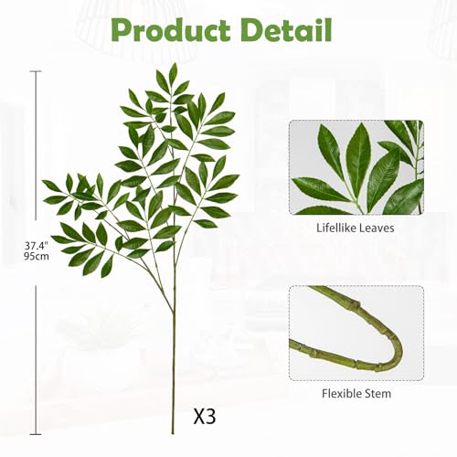 Hollyone 3PCS Artificial Greenery Stems Faux Branches for Vase 37.4 Inch Tall Fake Chestnut Leaves Branches Plants Leaf Bushes for Floral Arrangement Vase Bouquets Party Wedding Wall Home Decor Green - color: Chestnut - Green