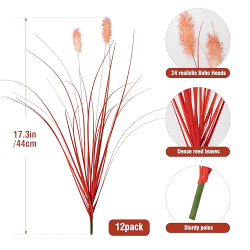 Ttranewsoo Fake Grass Fall Flowers Artificial Shrubs Artificial Grass Wheatgrass Cattails Fake Grass Decorations Artificial Plants Ornamental Grass Outdoor Grass Green Leafy Decorations (12PCS)Orange - color: Orange12