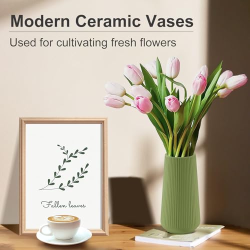 Saga Green Ceramic Vase, GUKJOB Small Cute Flower Vase for Pampas Grass, Home, Living Room, Dining Table, Farmhouse, Office Decor, Bedroom, Table, and Kitchen Shelf (Saga Green) - color: Saga Green