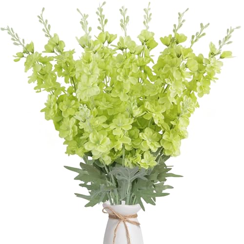 16Pcs Green Delphinium Artificial Flowers Larkspur 33.5'' Long Stem Fake Silk Green Flowers for Tall Vases for Home Wedding Party Table Centerpiece Floral Arrangement (Light Green) - color: Light Green