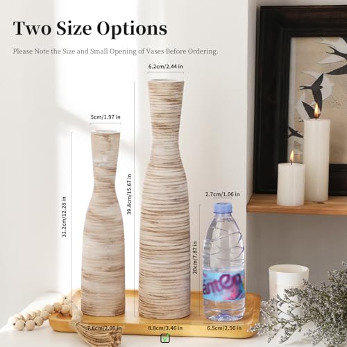 ALMA 16" Tall Floor Vase for Pampas Grass,White Brown Ceramic Centerpiece for Dresser, Skinny Pampas Grass Vessel for Floor, Entryway Table, Fireplace Decor - color: Bow-white-16"