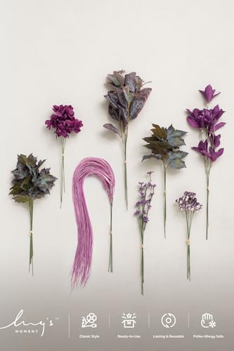 Ling's moment Artificial Greenery Stems Box Set, 46pcs with 8 Kinds of Faux Greenery Picks for DIY Bridal Bouquets Wedding Floral Arrangement Table Centerpieces, Plum & Plum Lily - color: Prpl-plum & Plum Lily