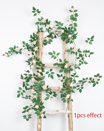 2PCS x 6FT Bendable Rose Vine Hanging Flower Garland Wildflower Floral Garland for Wall Decor Trellis Fence Home Room Decoration (Champagne, 2pcs) - color: Champagne, size: 2pcs