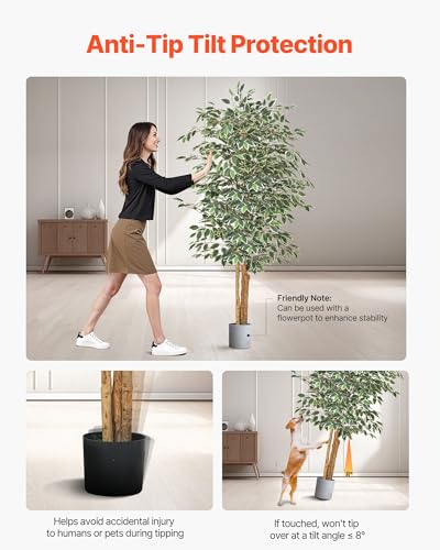 VEVOR 6FT Artificial Ficus Tree with Black Pot, Tall Faux Ficus Plant with Natural Wood Trunk and Realistic Green Leaves, Indoor Fake Silk Tree for Home, Office, Living Room, or Corner Décor - color: Artificial Ficus Tree, size: 6ft