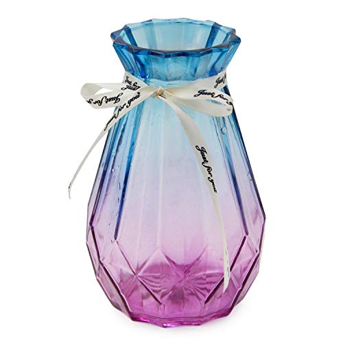 OFFIDIX Glass Vase Gradient Multicolor with Geometric Faceted Design Flower Vase for Weddings, Events, Decorating, Arrangements, Flowers, Office, or Home Decor - color: A-blue Purple Gradient
