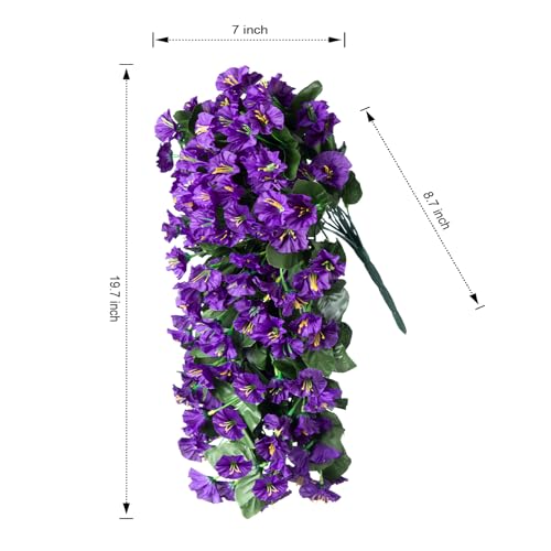 Fake Flowers for Outdoor Decoration, 2 Pcs Spring Silk Purple Morning Glory, Artificial Trailing Vines UV Resistant Realistic for Porch Patio Balcony Planter - color: Purple