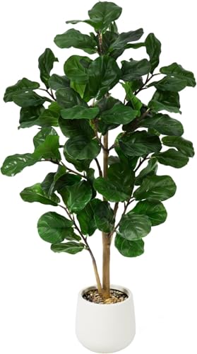 Faux Fiddle Leaf Fig Tree 5ft Tall Indoor Fake Tree in White Pot with 70 Leaves Artificial Ficus Lyrata House Plant for Indoor Home Office Bedroom Living Room Decor Perfect Housewarming Gift - size: 5ft